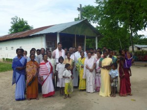 In the photo the present church at Ornalpur, Dibourgah the Bishop, the Superior and Assistant Superior General of Missionaries of Compassion and people.  The people of Ornalpur Mission are adivasis and tea-garden workers brought from present day Bihar, Chattisgarh Bengal etc.